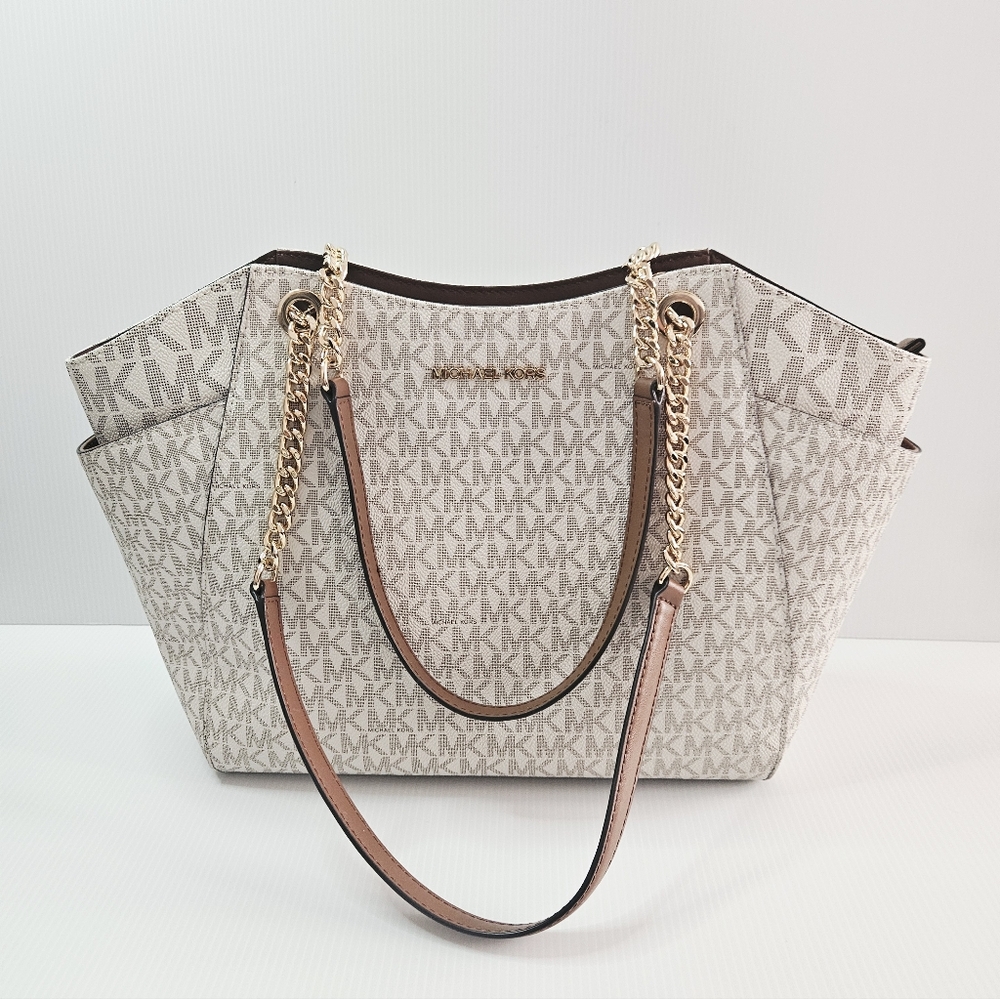 Michael Kors Large Handbag Vanilla MK Logo Purse Tote Shoulder Bag 35S4GTVT3B